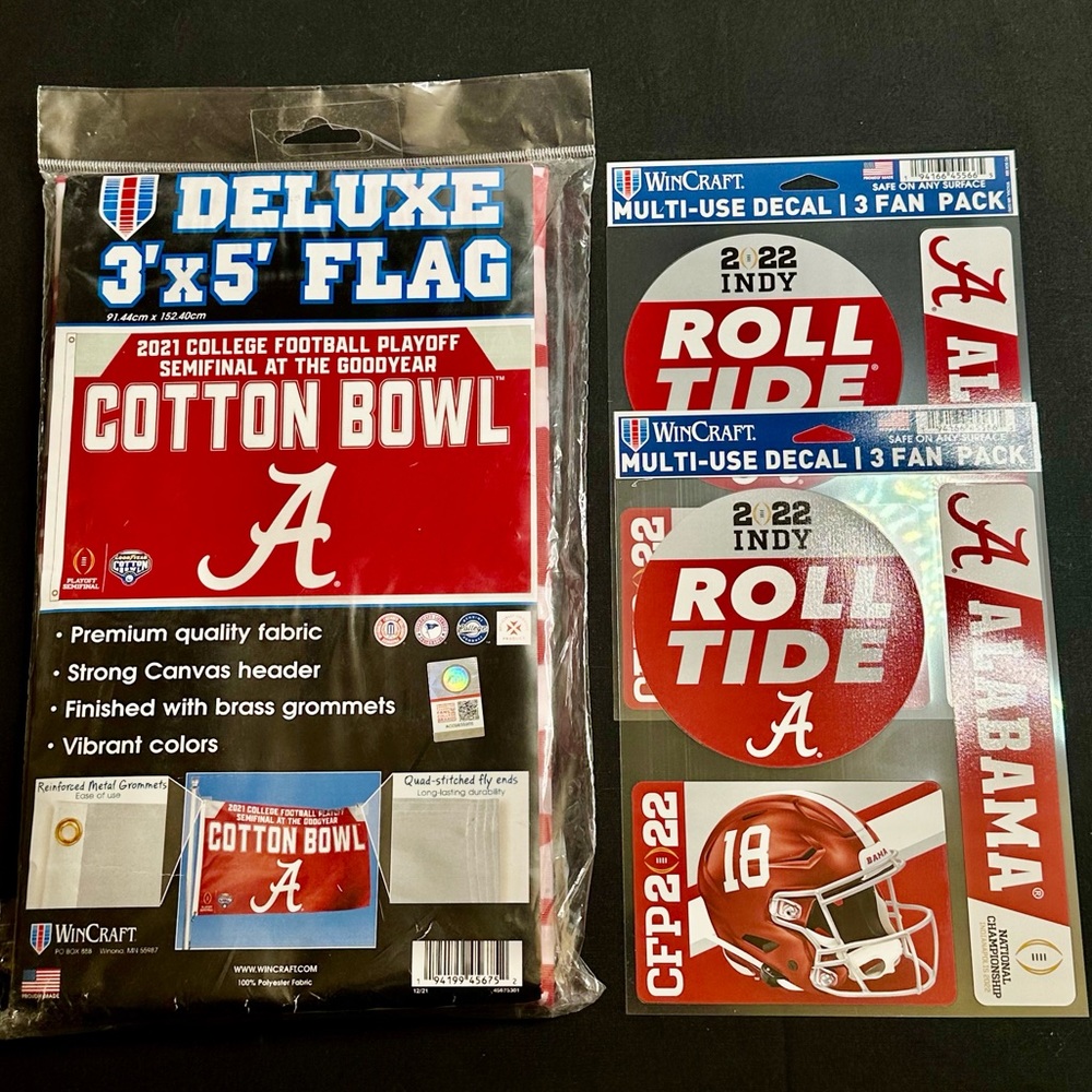 Alabama ROLLTIDE 2022 INDY CFP Decal (3) GameDay Lapel Pins (5)